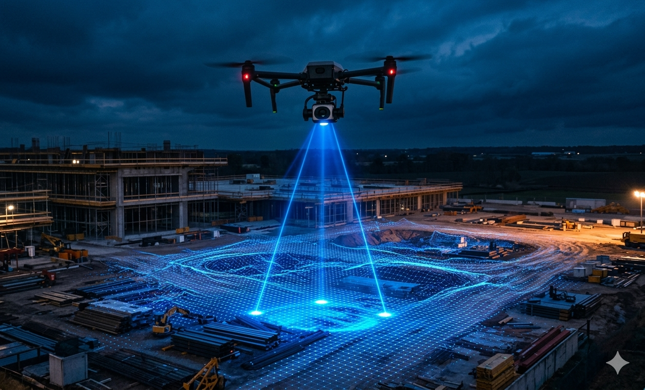 LiDAR drone scanning construction site